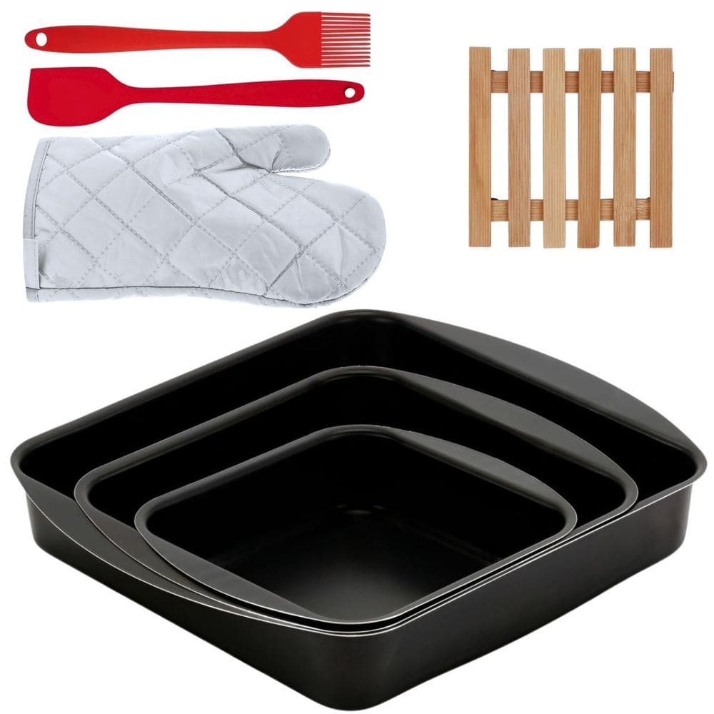 Assadeira 03 Pçs + Luva + Descanso Panela + Espátula +Pincel