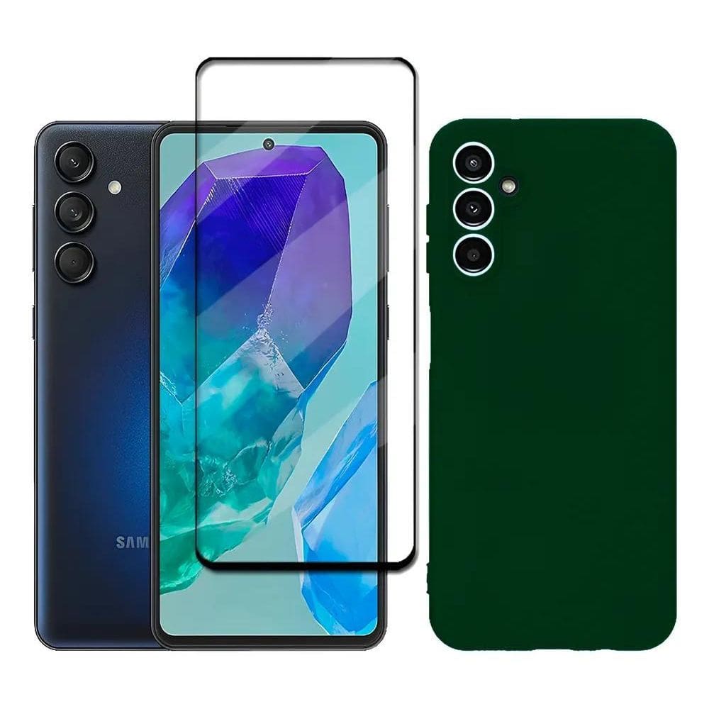 Capa Capinha Case + Película 3D Para Galaxy M55 Verde-Escur