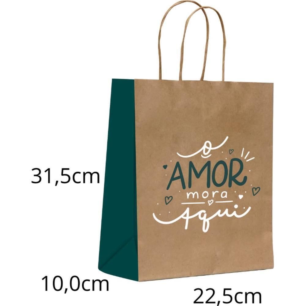 Sacola Para Presente Decorada Amor Mora Aqui Md 22,5X31,5X10