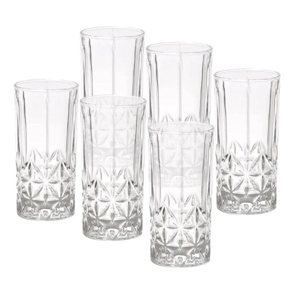 2X Jogo 6 Copos Altos Importados Em Vidro Lapidado - Larador