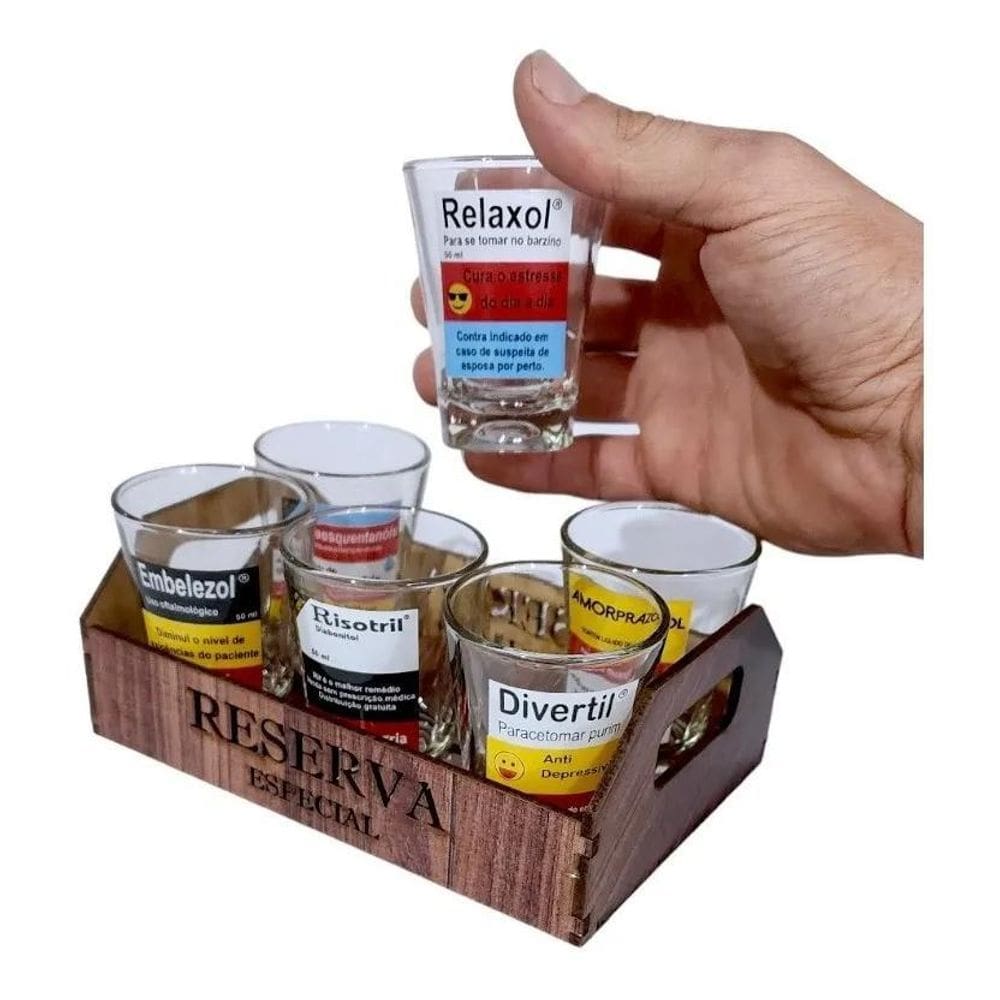 3X Kit 6 Copos Shot Frases 60Ml Cachaça/Tequila/Licor/Pinga