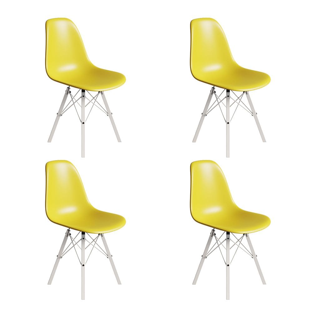 Conjunto 4 Cadeiras Eames Estilo Moderno em Ferro Branco com Assento Amarelo
