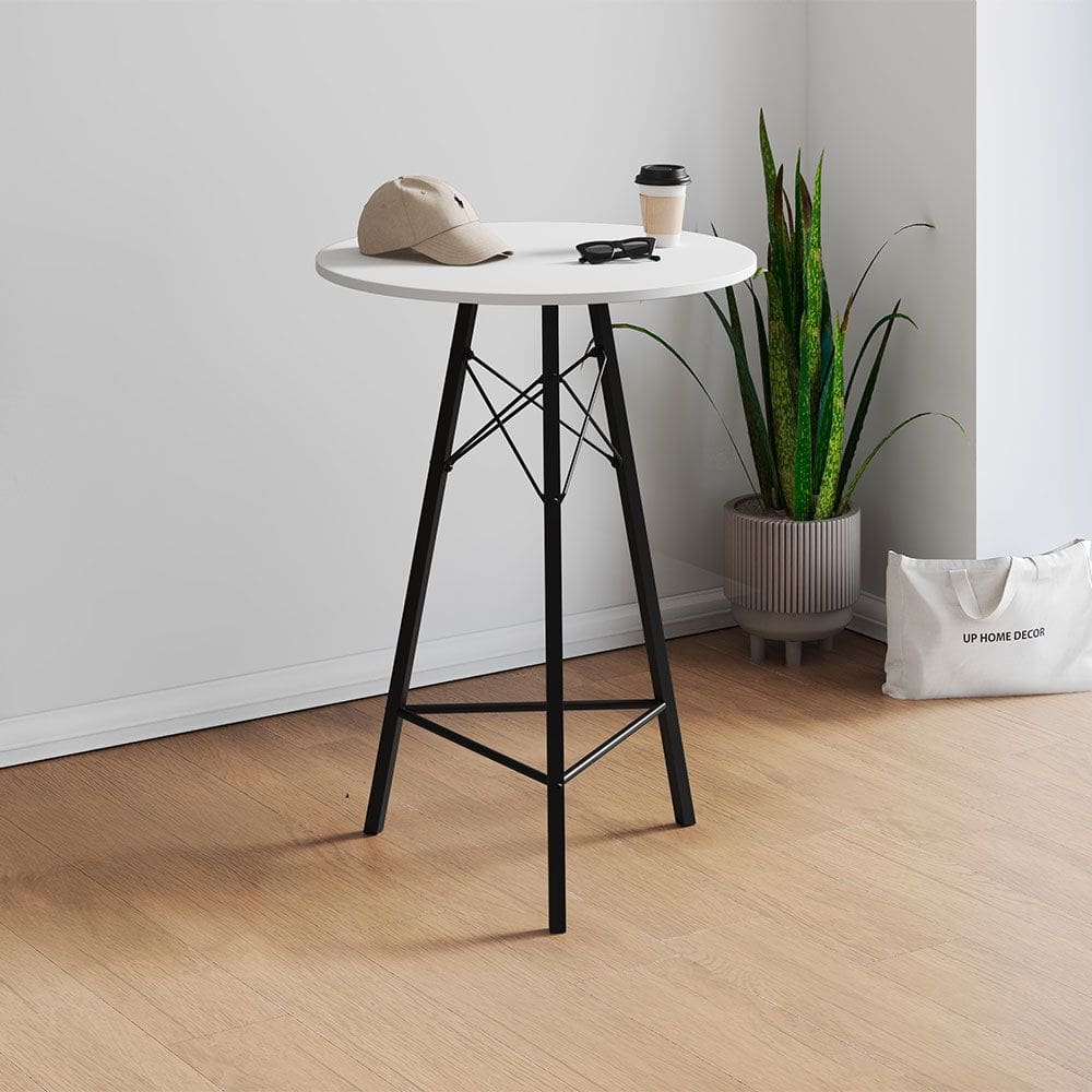 Mesa Bistrô Redonda Estrutura em Ferro Preto com Tampo Branco