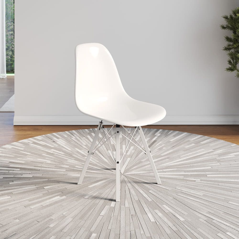 Cadeira Eames Design Moderno Tubo de Ferro Branco Assento Branco