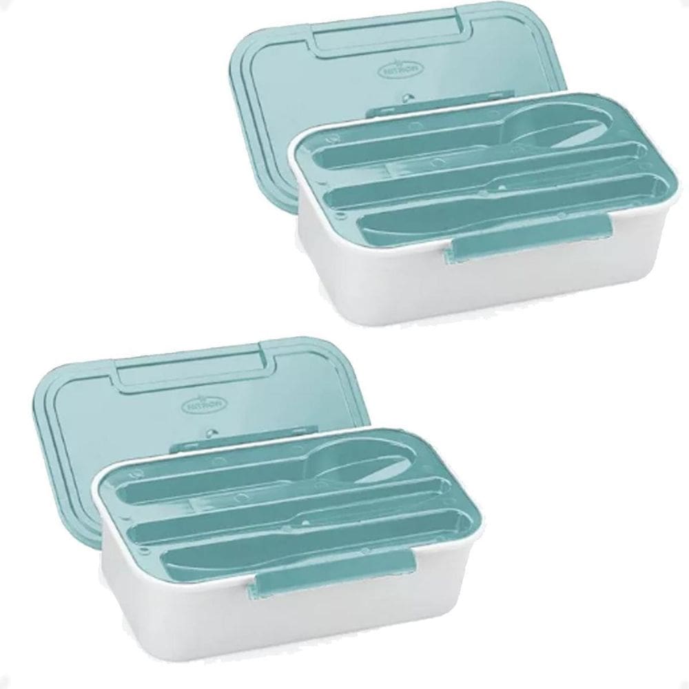 Kit 2 Marmita Marmibox P Com Talheres 780Ml Verde Bpa Free