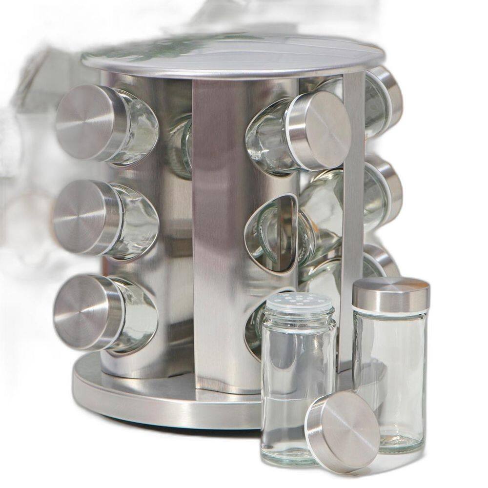 Organizador Porta Temperos Vidro Giratório Tampa Inox Ideal