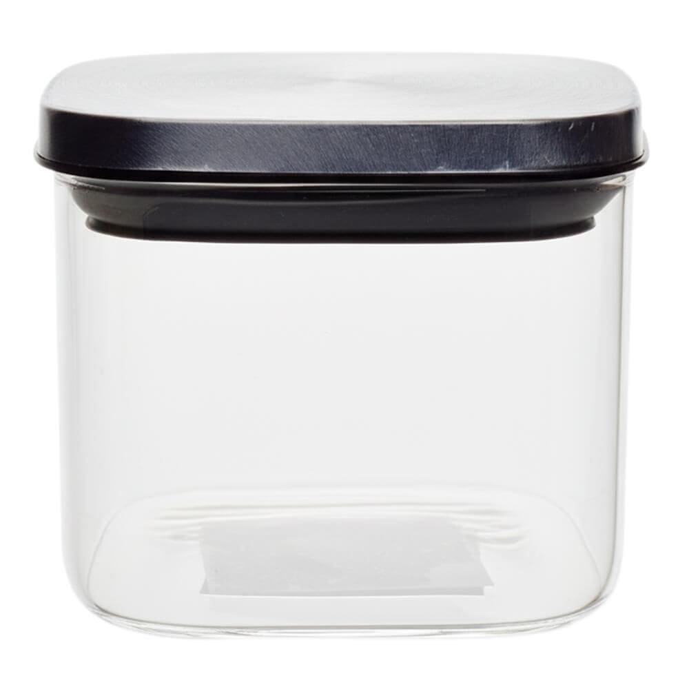 Pote Vidro Hermético Quadrado Tampa Inox 600Ml Vista Home