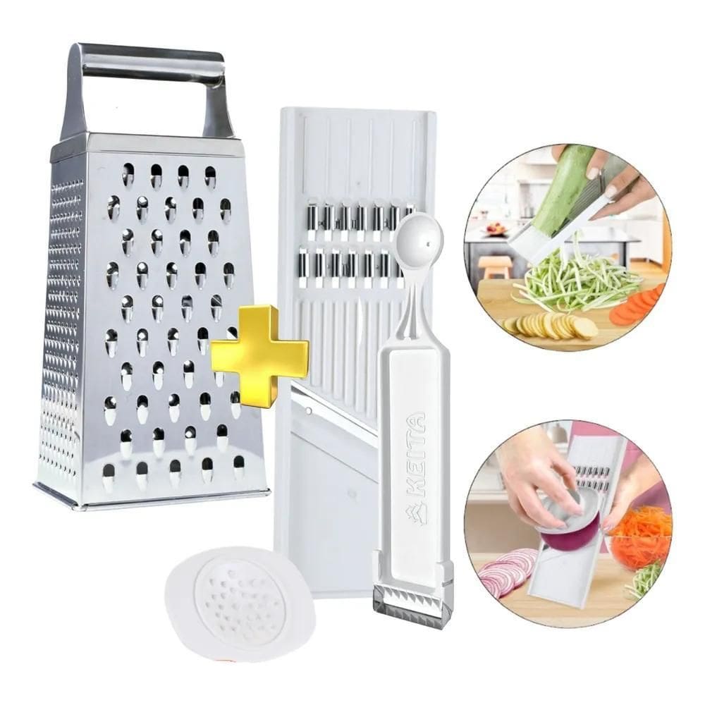 2X Ralador Inox Fatiador Legumes Descascador Kit 3 Peças