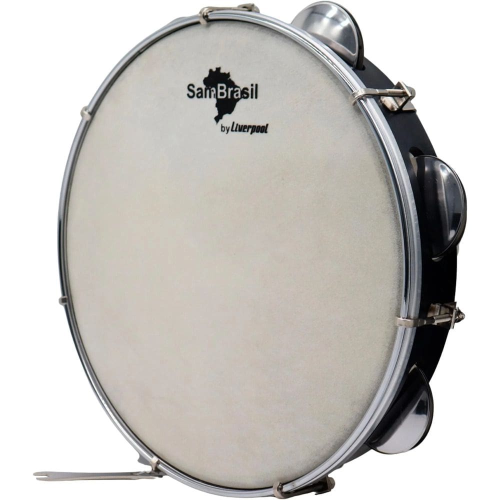 Pandeiro 10`` Premium Pele Branca Sambrasil Liverpool Preto