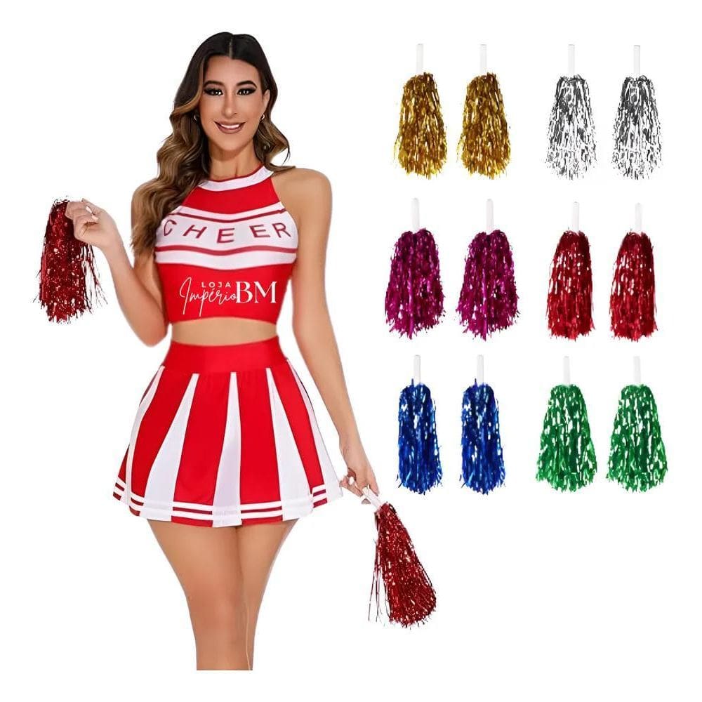 Kit 2 Pompom Metalizado Líder De Torcida Festa Esporte Co Pi