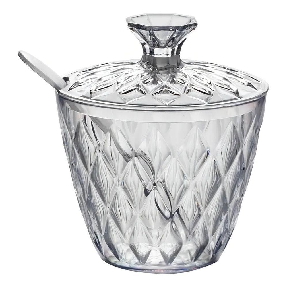 2X Açúcareiro Plástico Com Tampa E Colher Glamour Porta Açúc