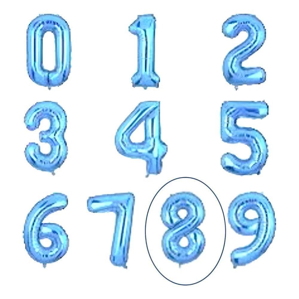1 Un Balão Bexiga Número Metalizado Azul Grande 75Cm 8