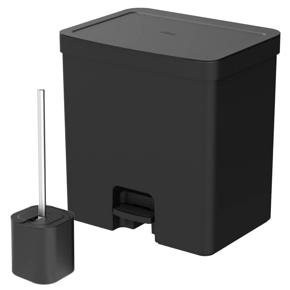 Lixeira Banheiro Com Pedal E Escova Sanitária Preta 20L Ou
