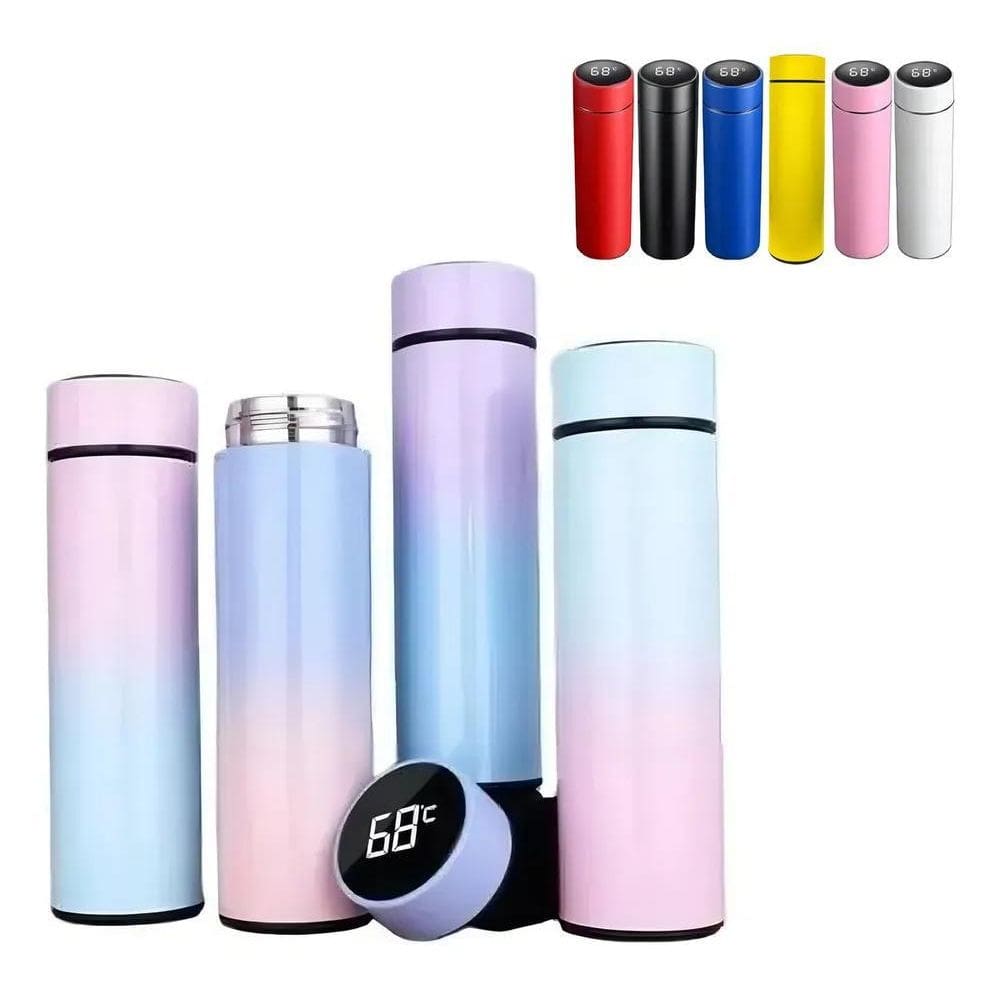 2X Garrafa Térmica Squeeze Medidor Temperatura 500 Ml Inox C