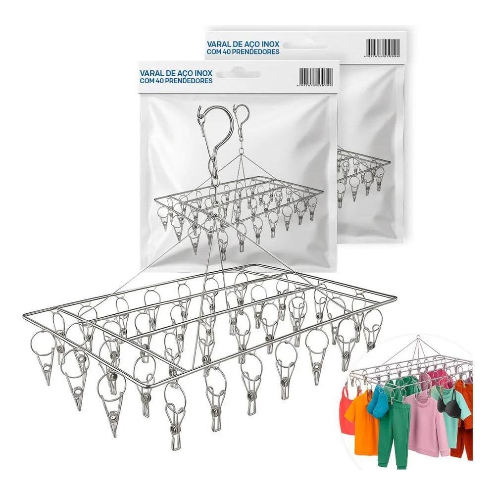 2X Varal Retratil Calcinha Cueca Meias Multiuso 40 Prendedor