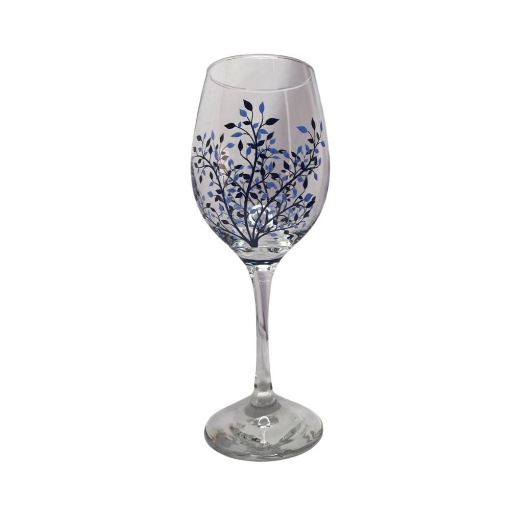 Taça De Vidro Grande 490Ml Vinho Água Flor Azul