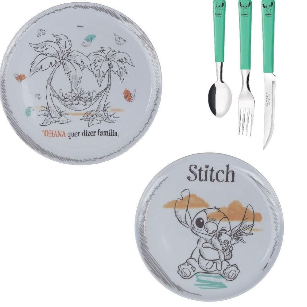 Stitch Refeicao Pratos Raso E Sobremesa E Talheres Grande