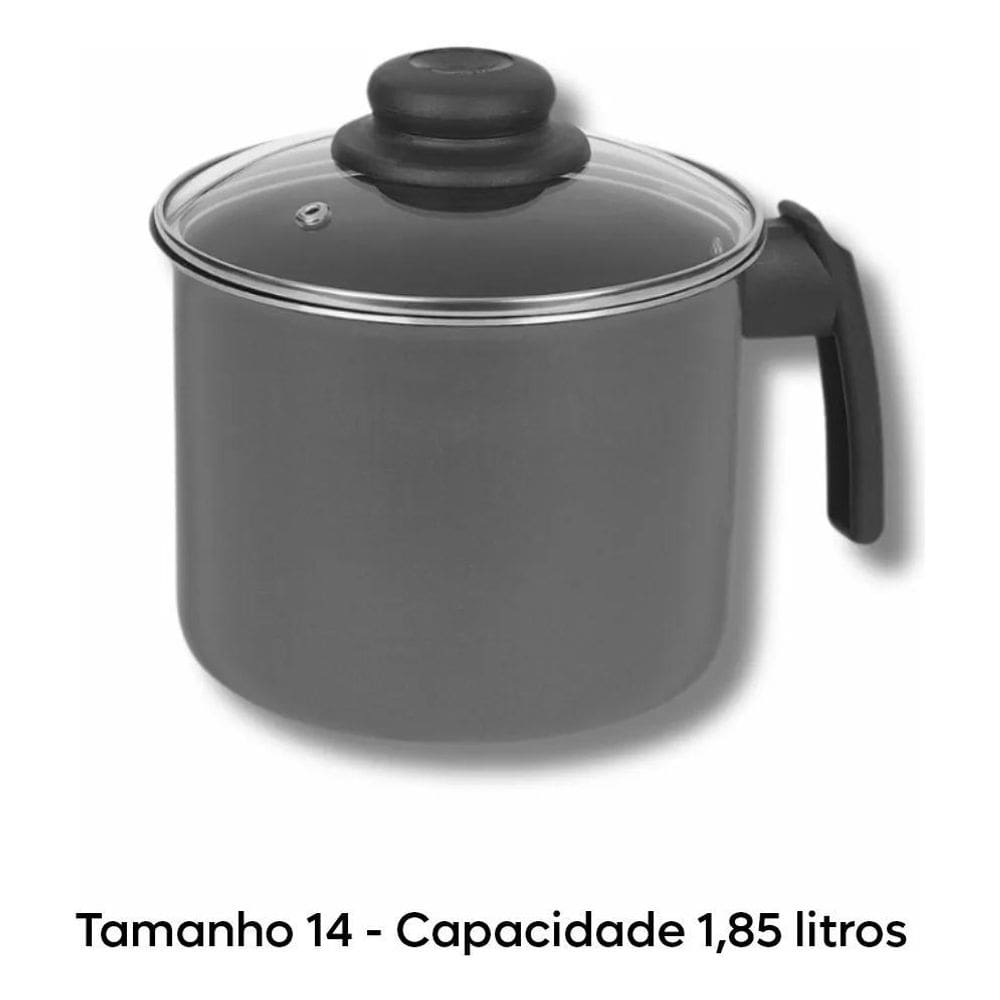 2X Canecão Leiteira C/Tampa Vidro Antiaderente N14- 1,85Litr