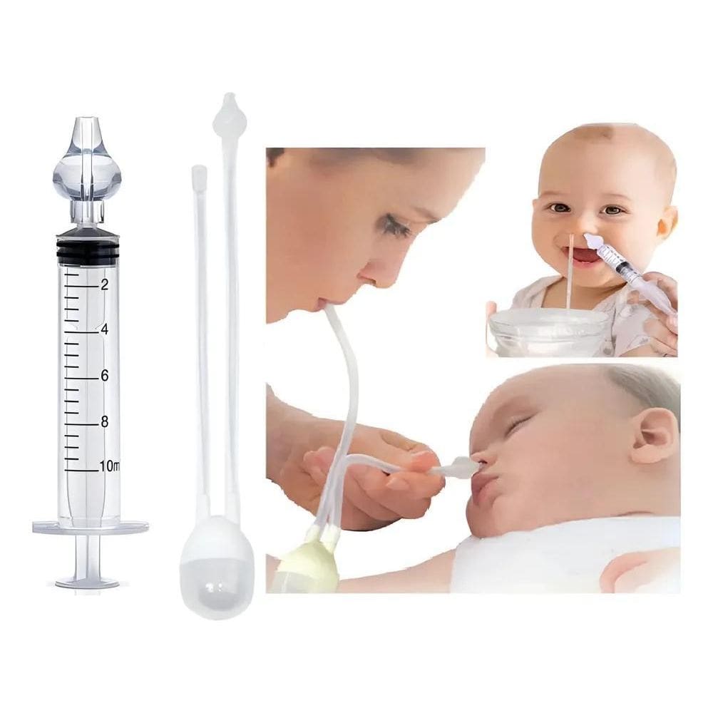 Aspirador Nasal E Seringa Limpeza Lavagem Bebê Inf Branco