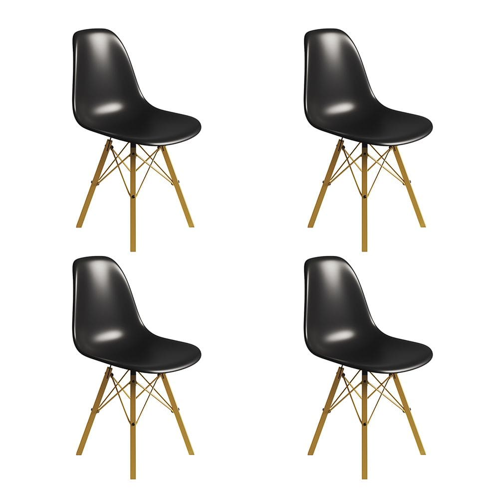 Conjunto 4 Cadeiras Eames Tubo Ferro Dourado Assento Preto
