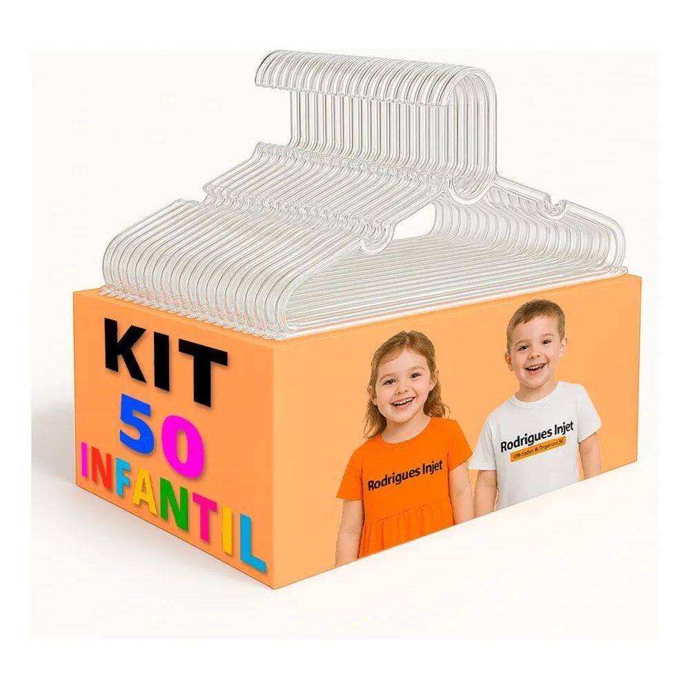 10X Cabide Infantil Acrilico Kit 50 Transparente Organizado