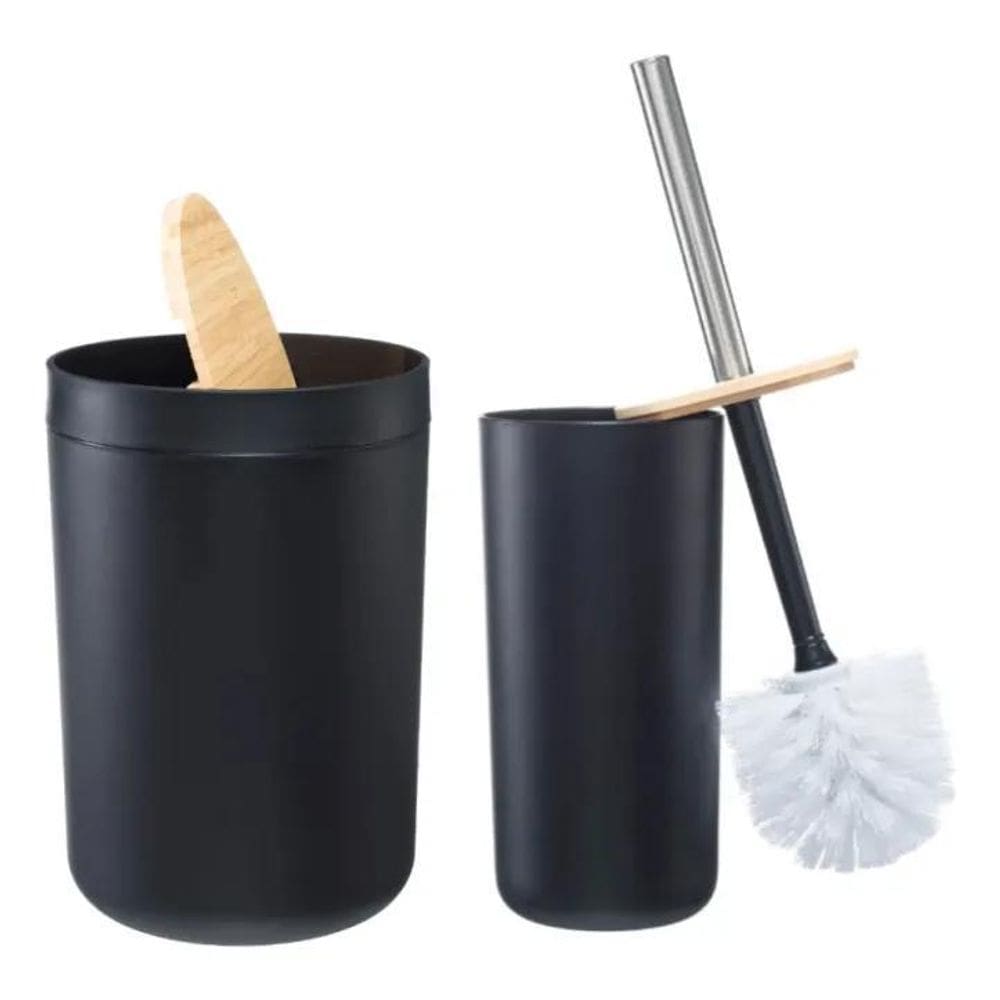 10X Conjunto 2 Peças Bambu Banheiro Completo Lixeira Escova