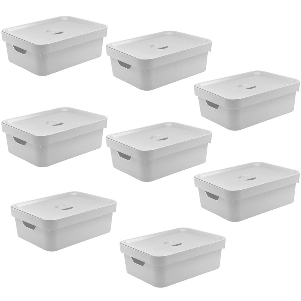 8X Caixa Plastica Multiuso Organizadora 10,5L Ou Cube Branco