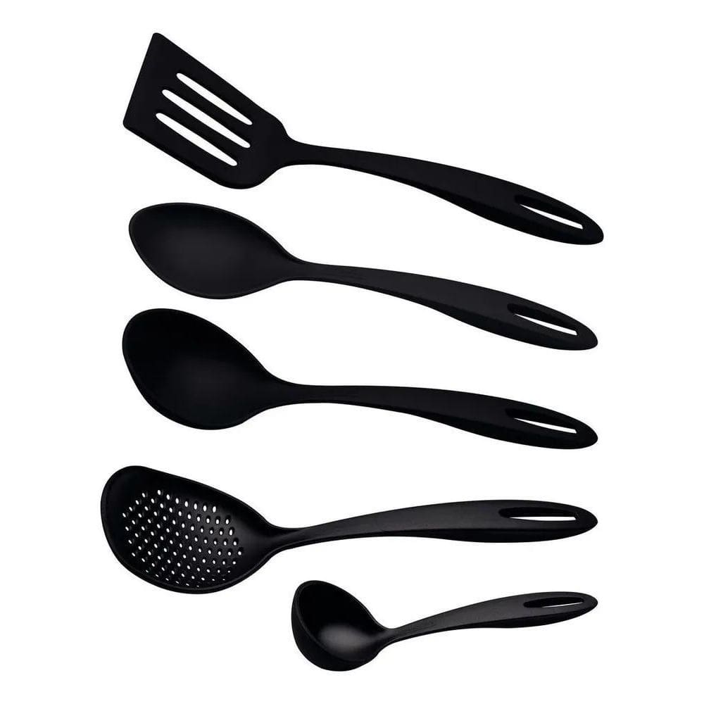 3X Jogo De Utensílios Tramontina Cozinha Nylon Preto 05 Peça