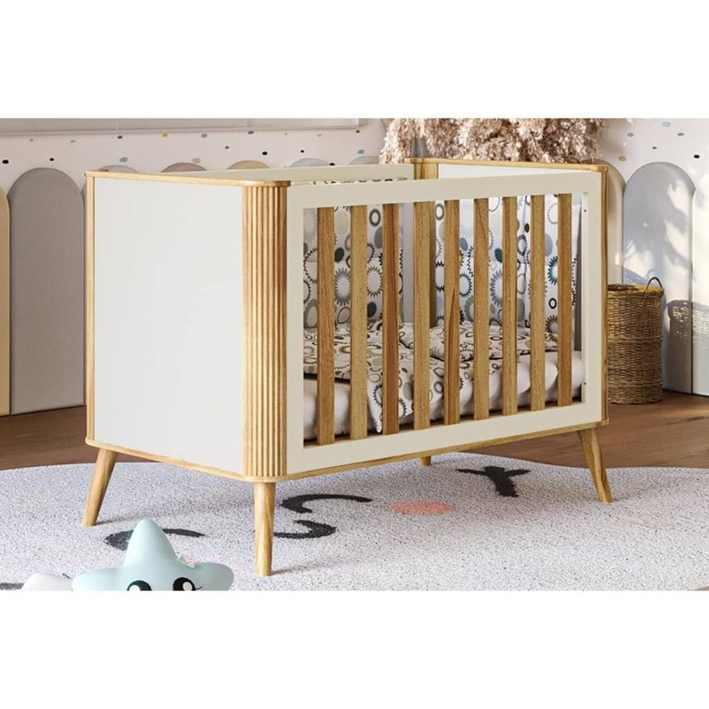 Berço Infantil Théo 4 em 1 Off White/Amendoa - Peroba