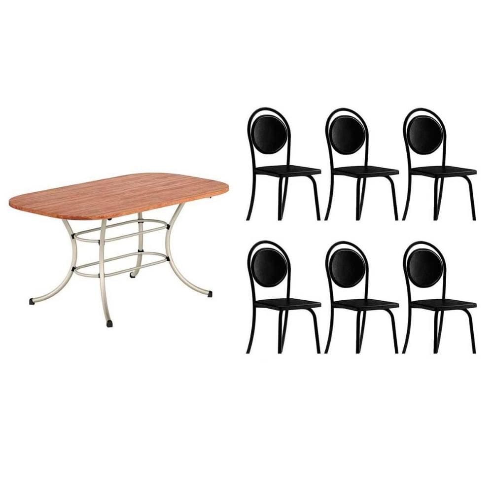 Sala de Jantar Completa 1547 c/ Tampo Madeirado 136x80cm e 6 Cadeiras 1738 Preto - Carraro