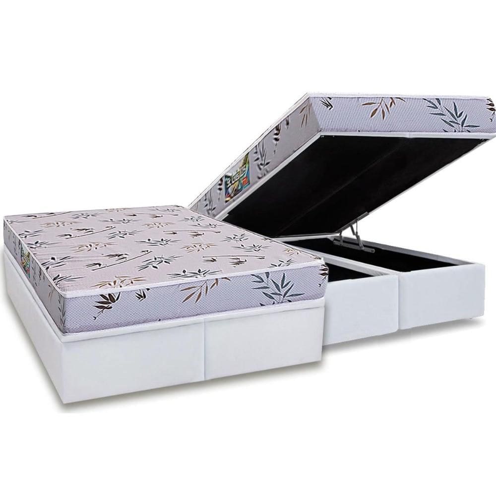 Conjunto Box Baú Casal: Colchão Espuma Herval D28 St. Louis + Base CRC Linhão White (138x188)