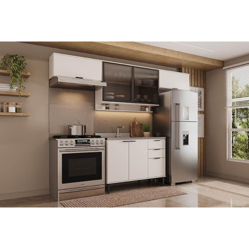 Cozinha Completa Alpha 4 Peças (3Aéreos+1Balcão) C4P182 Branco - Carraro