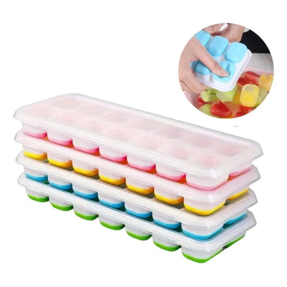 4 Formas De Gelo Silicone Com Tampa Rigida Fundo Flexível 14
