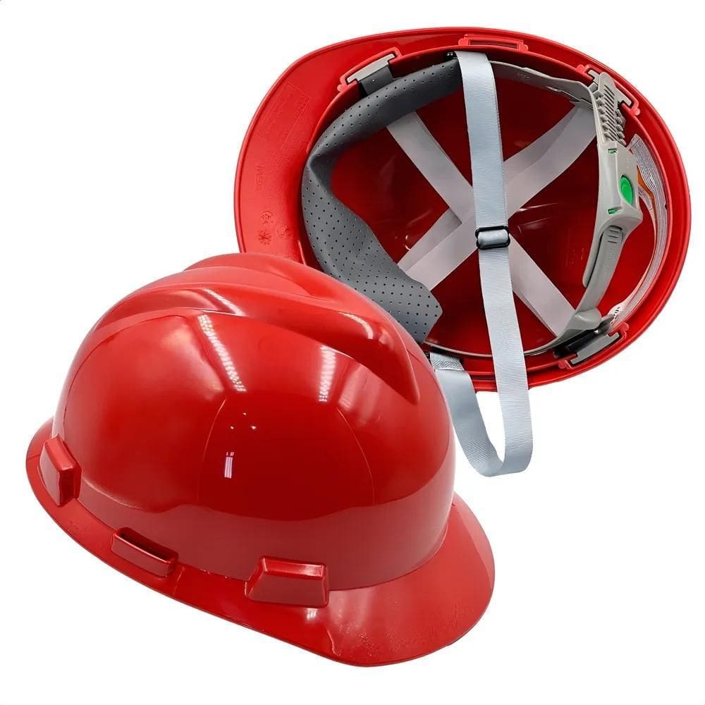 Capacete Msa V-Gard, Suspensão Push-Key Com Jugular Vermelho