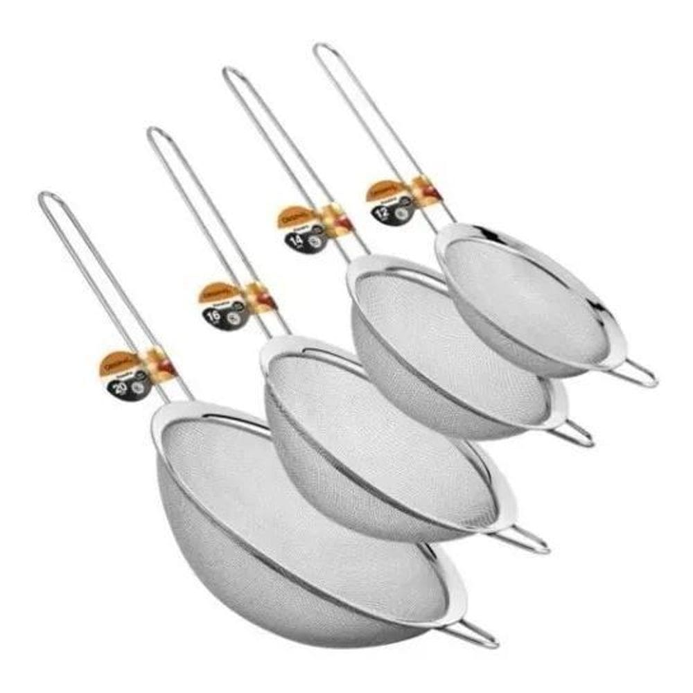 2X Kit Com 4 Peneiras De Inox Utensílios De Cozinha 12,14,16