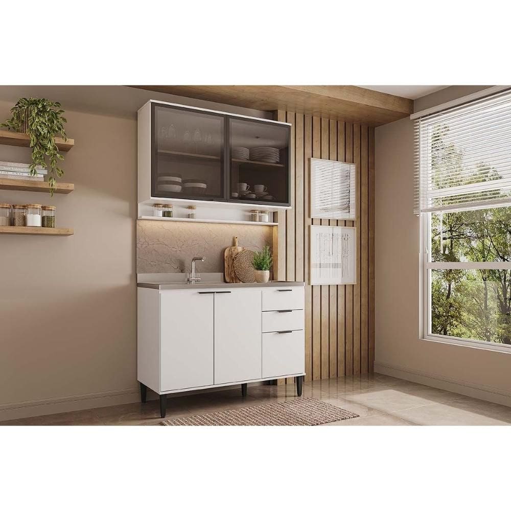 Cozinha Completa Alpha 2 Peças (1Aéreo+1Balcão) C2P54 Branco - Carraro