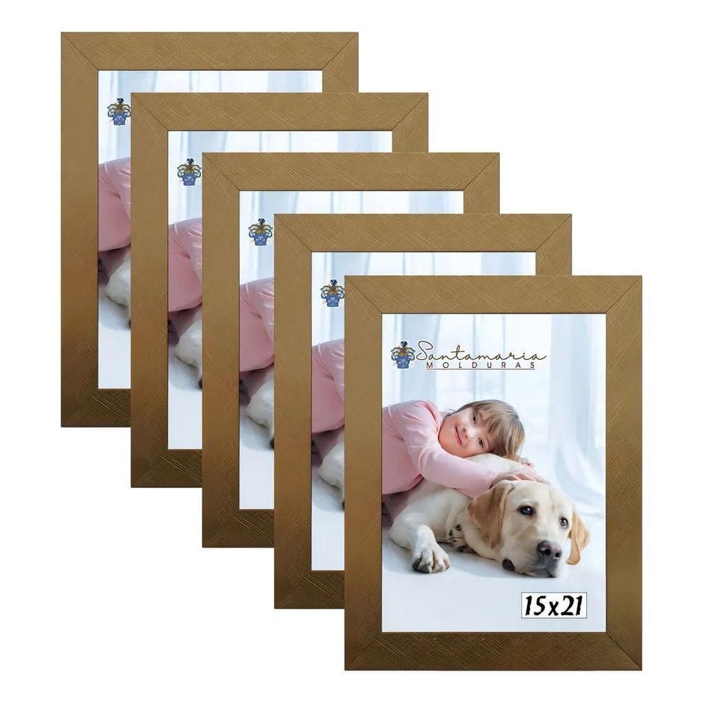 Kit 5 Porta Retrato 15X21 A5  Foto Moldura Dourado Li