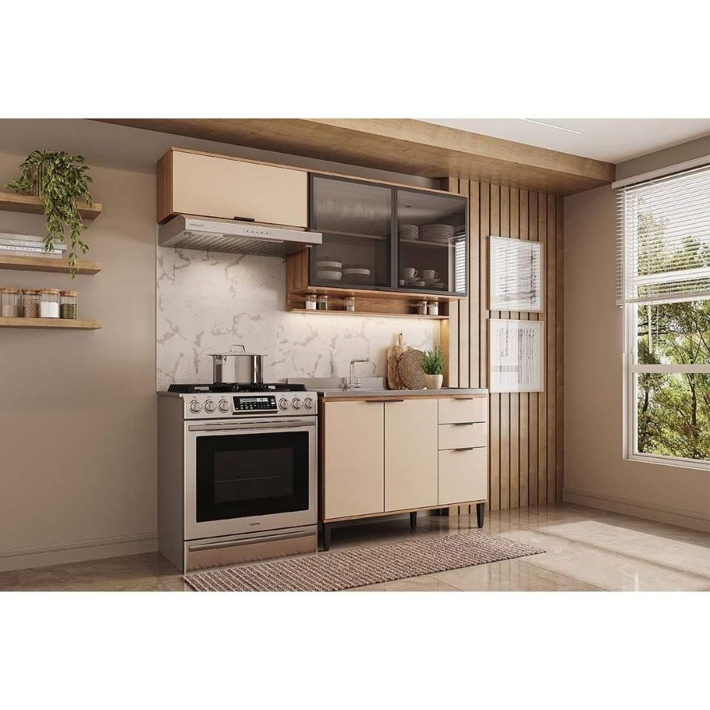 Cozinha Completa Alpha 3 Peças (2Aéreos+1Balcão) C3P33 Freijo/Off White - Carraro