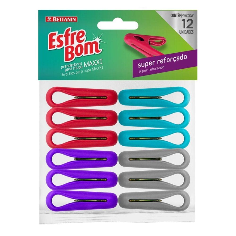 Kit 12 Prendedores Para Roupas Esfrebom Maxxi - Reforçado
