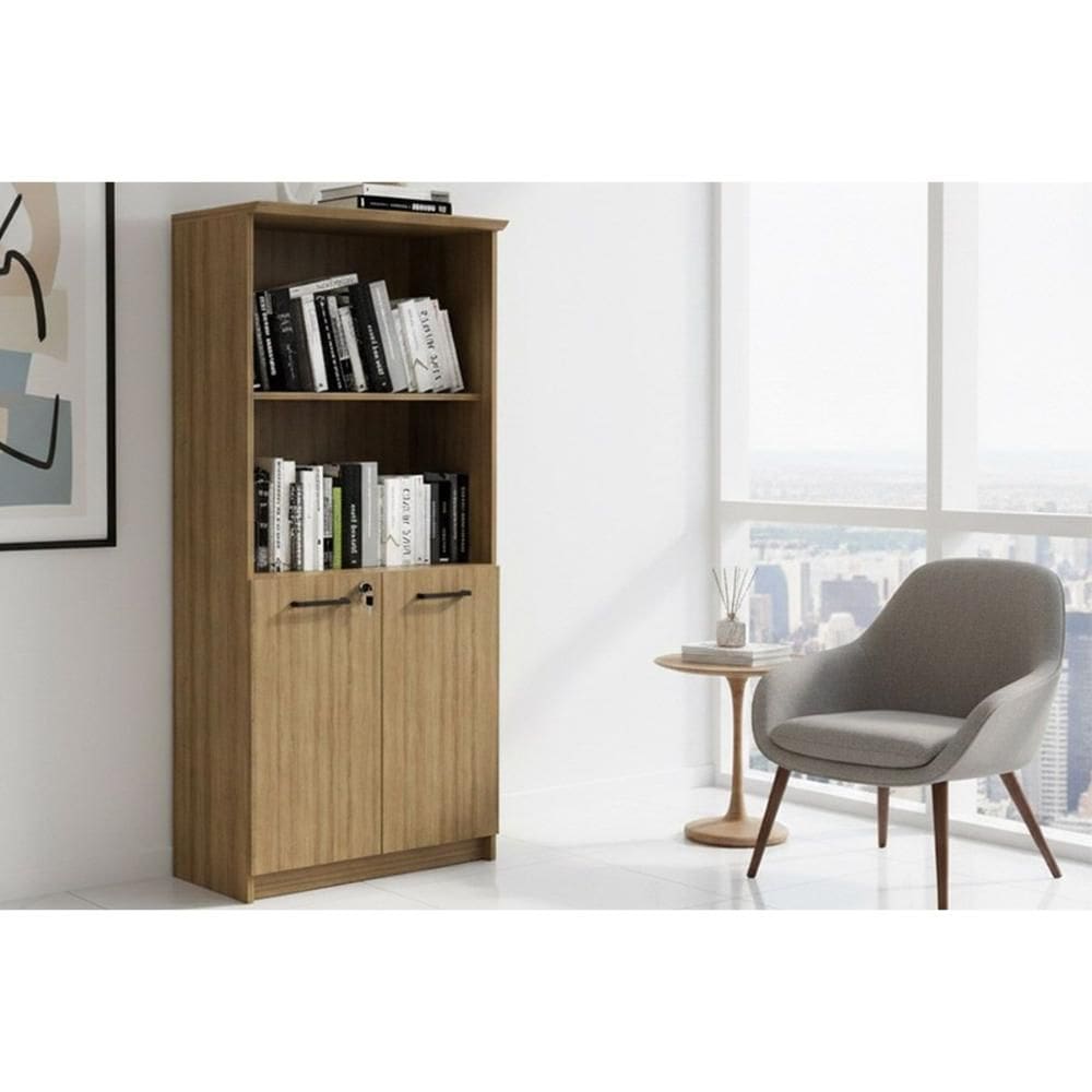 Armário de Escritório ME-4199 c/ 2 Portas c/ Chave e 2 Nichos Amêndoa - Tecno Mobili