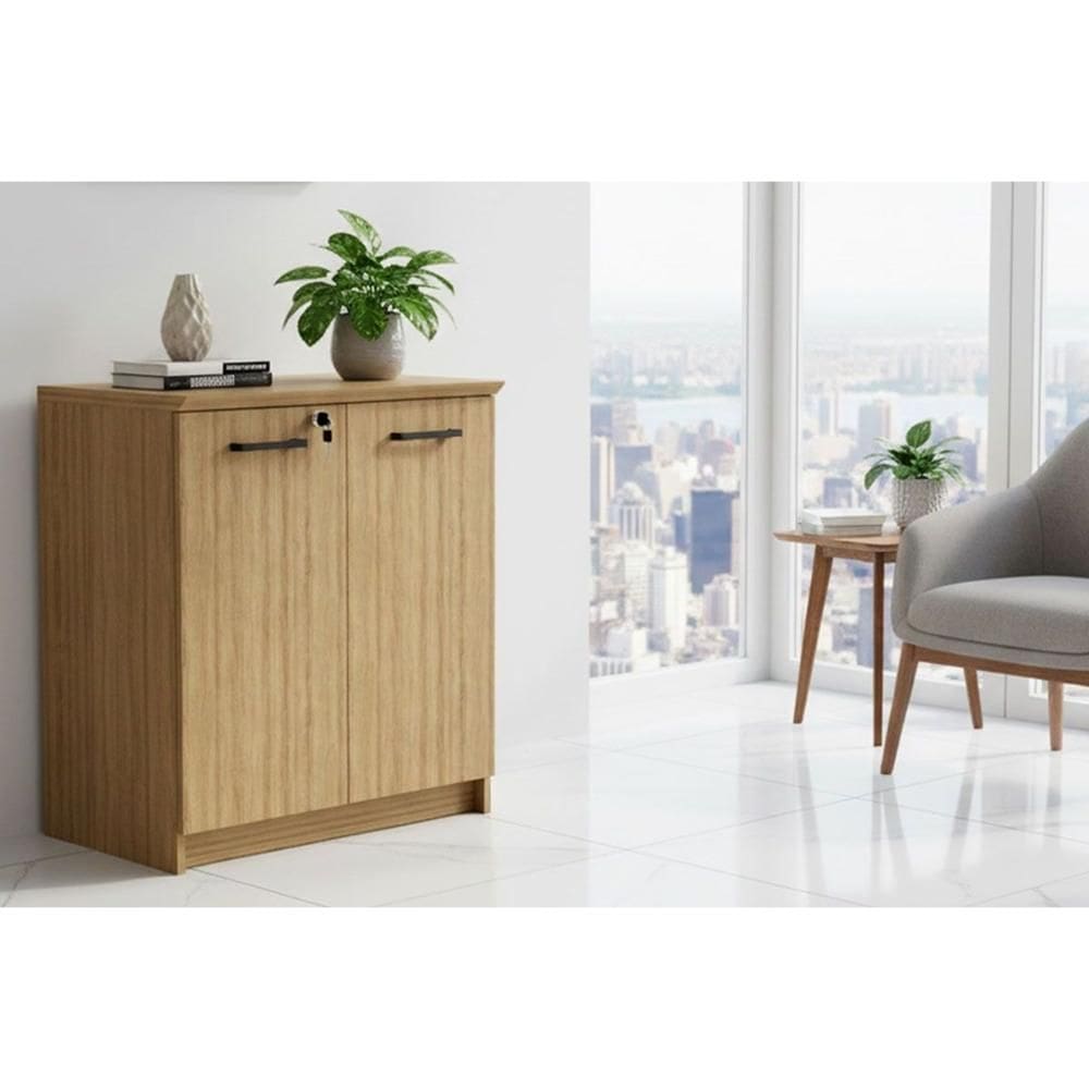 Balcão de Escritório ME-4197 c/ 2 Portas c/ Chave Amêndoa - Tecno Mobili