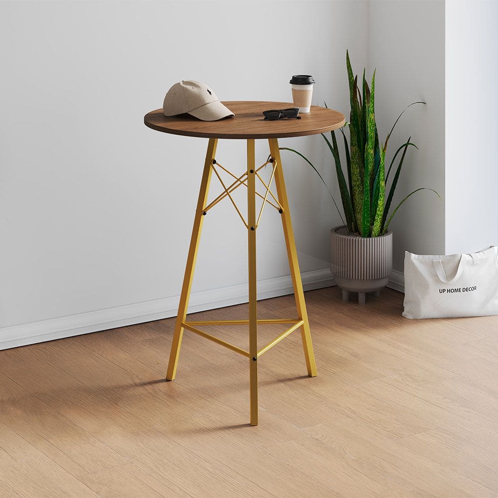 Mesa Bistrô Redonda Estrutura em Ferro Dourado com Tampo Freijó