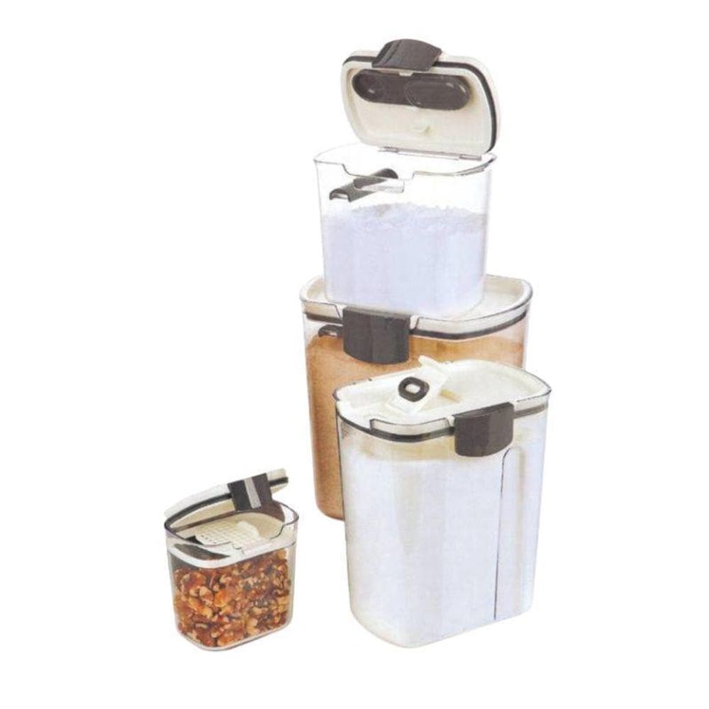 Kit 4 Potes Hermético Multi Dispenser Açucareiro Porta Grãos