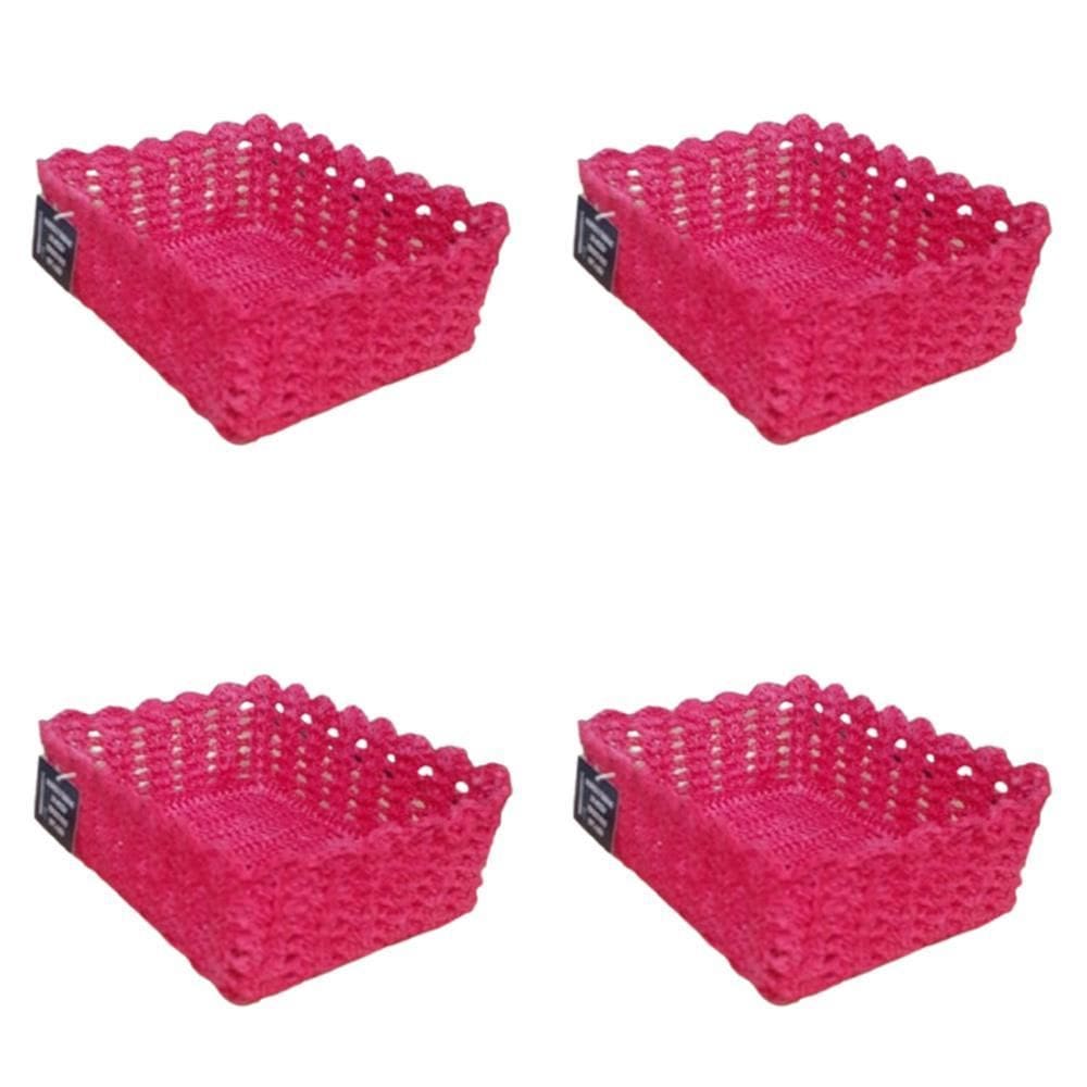 Kit 4 Cestos Organizador De Croche Retangular 26 X 18Cm