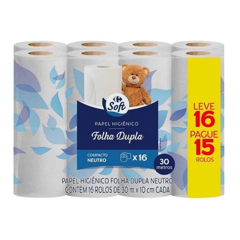 5X Papel Higiênico Folha Dupla 30M - 16 Unidades