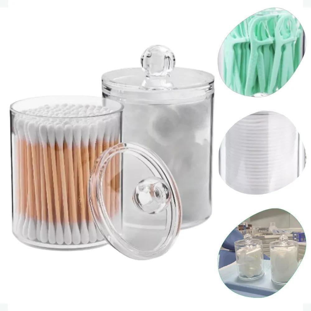 Kit 2 Porta Organizador Algodão Cotonete Acrílico Com Tampa