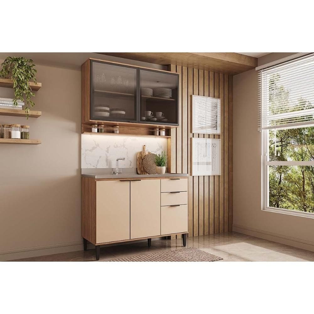 Cozinha Completa Alpha 2 Peças (1Aéreo+1Balcão) C2P54 Freijo/Off White - Carraro