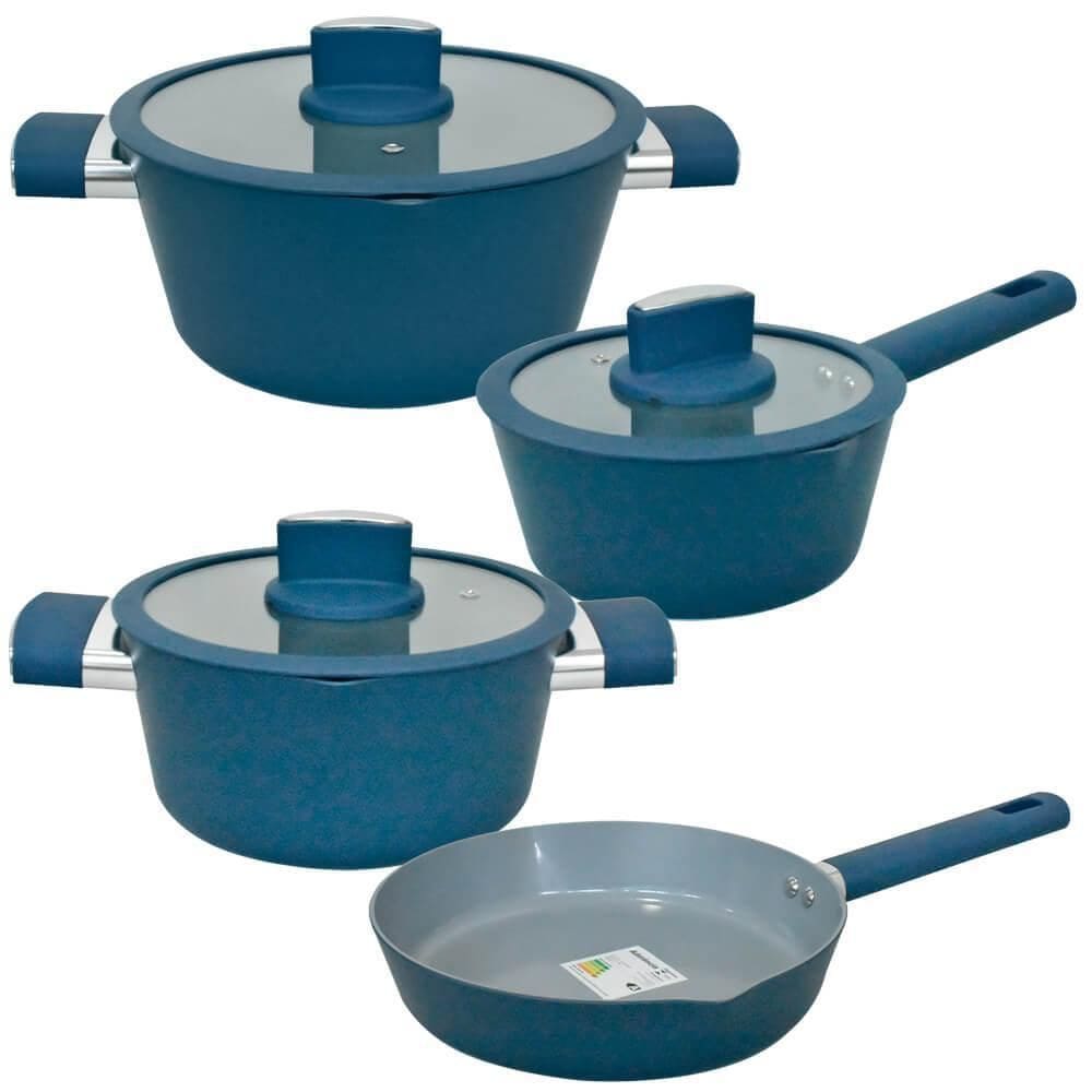 Jogo Panelas Indução Cerâmica Chicago Azul 4 Peças