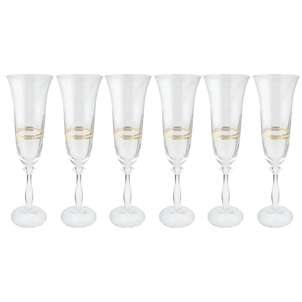 Jogo Taças Champanhe 190Ml 6 Pçs Grace Cristal Friso Dourado