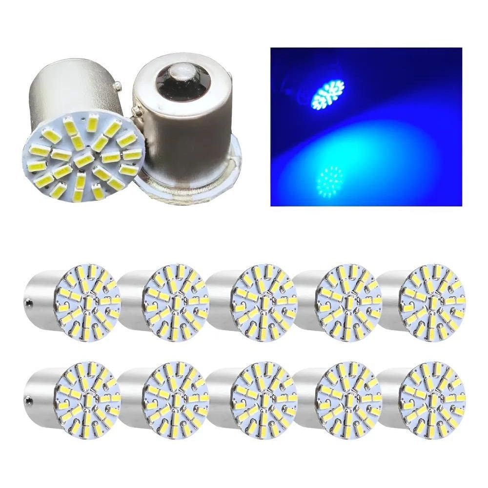 Kit 10 Lampada 22 Led Ba15S 1 Polo Cores 3014 Atac Azul